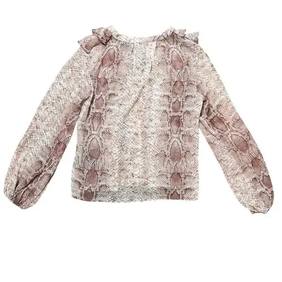 Anthropologie Women's Blouse XS Brown Ruffle Snakeskin Print - Picture 3 of 8